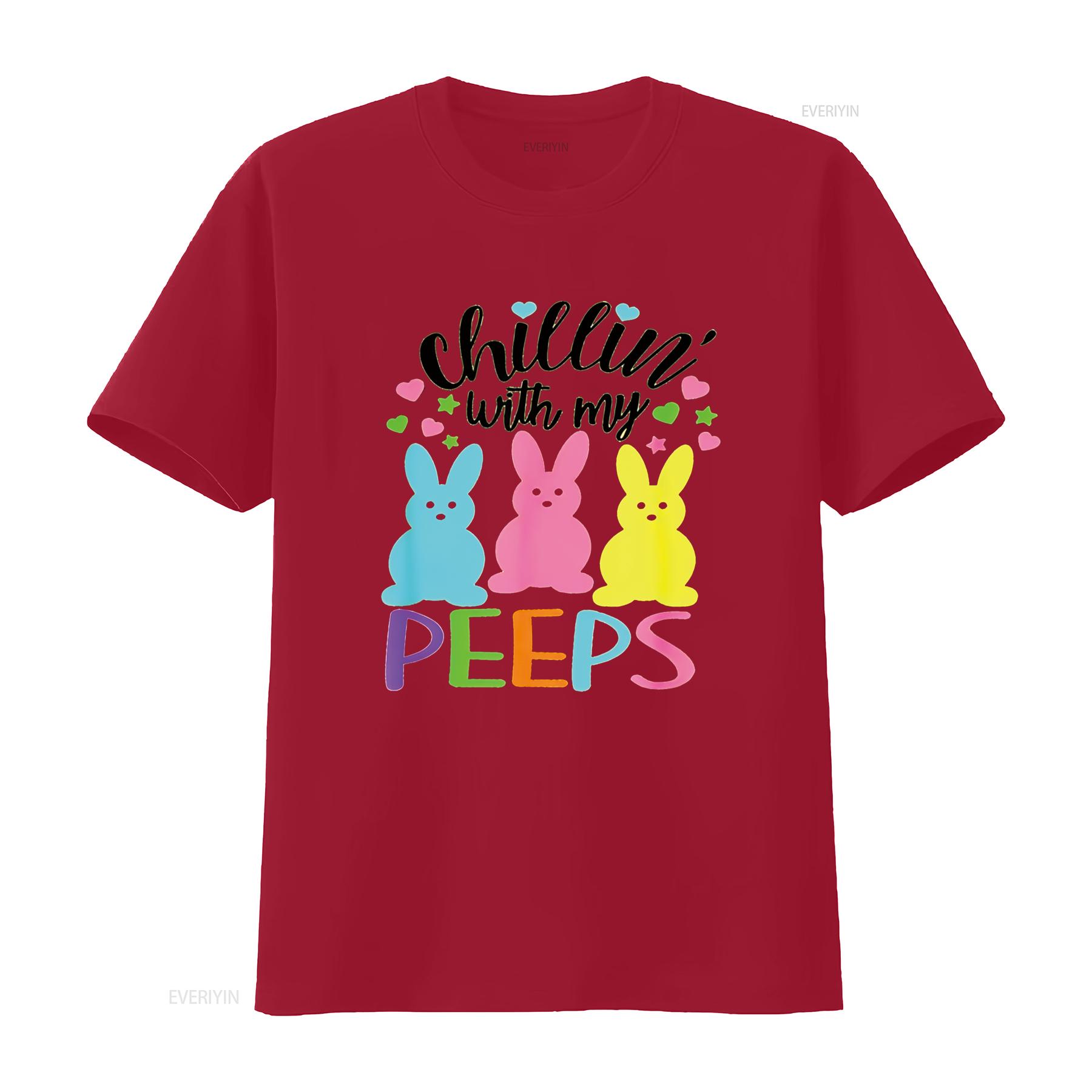 Chillin With My Peeps T Shirt vintage Washed Breathable Unisex Versatile Slightly homme Top For Everyday Wear Soft Stylish S