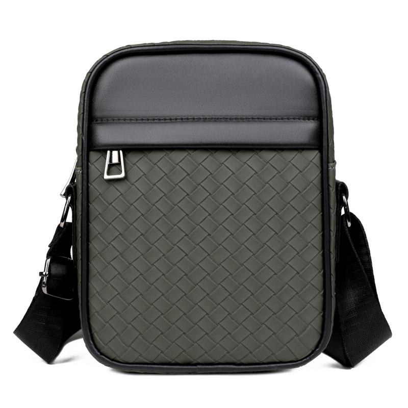 WEIXIER Men's Crossbody Bags Fashion, Casual Woven PU Leather Shoulder Bag for Business, Vertical Sling Bag for Men