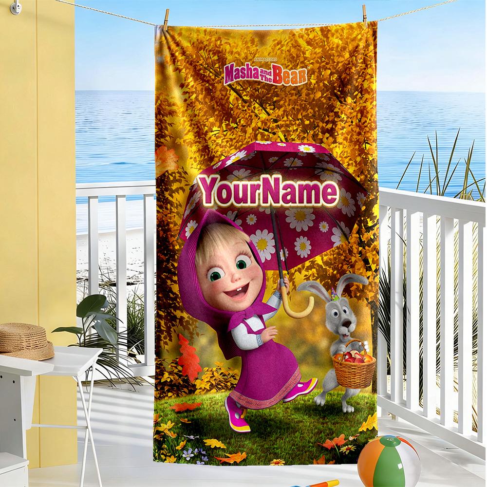 Masha Bear Customize Your Name Beach Towel Super Soft Microfiber Quickdry Fabric
