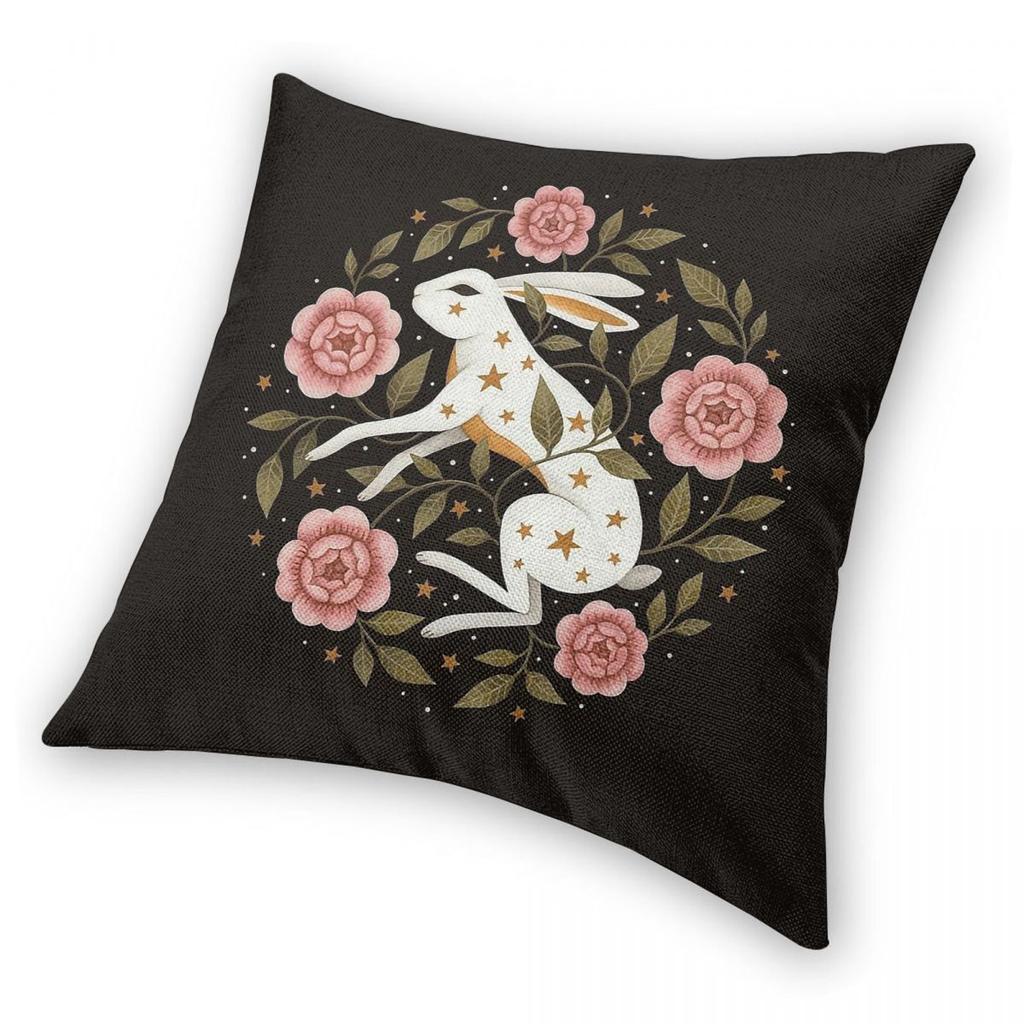 Federa Quadrata Cuscino con Coniglio Intrecciato tra Fiori di Bellezza Poliestere Lino Velluto Fantasia Zip Decorativa Federa Cuscino Copertura Cuscino Divano