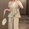 Giant Skinny Pear Shape Body Set Large Size Summer Set Short Sleeve Shirt + Trousers Two-piece Set Women