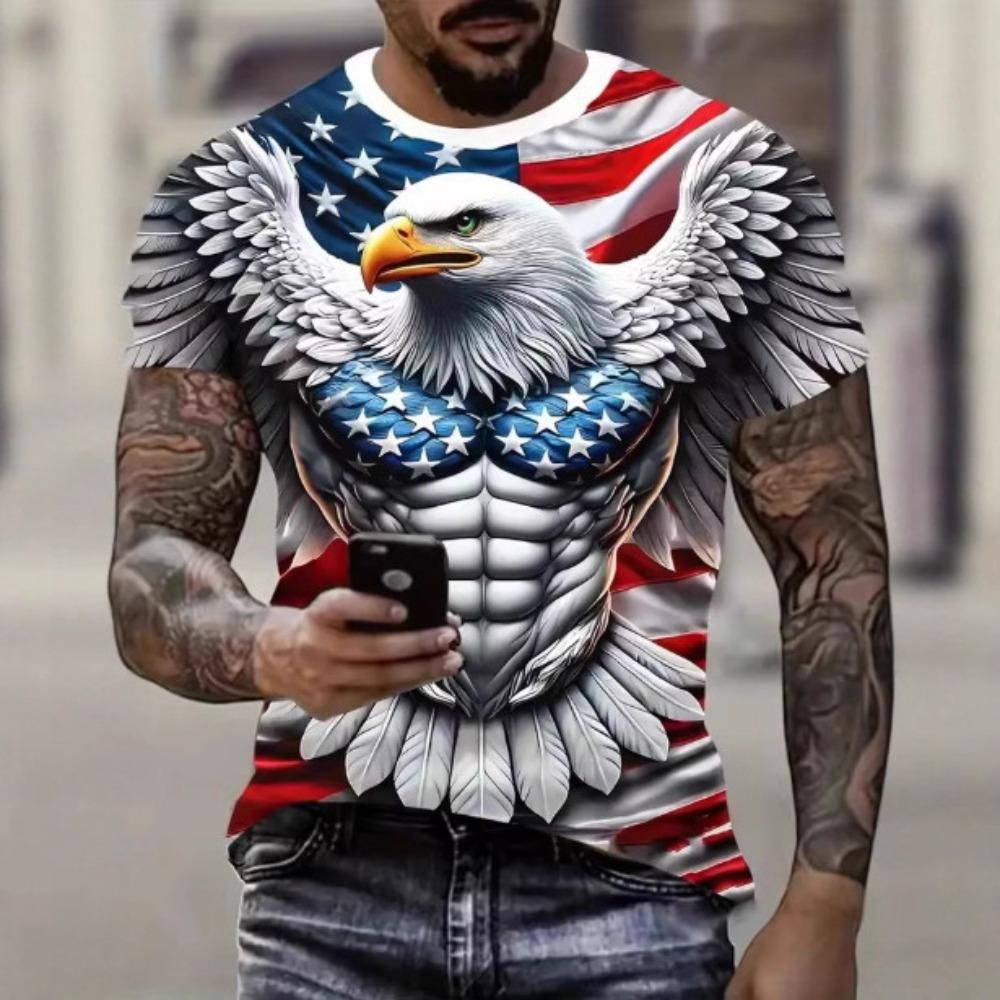 Summer Men's Casual Short Sleeved T-shirt Personality Cool Eagle Pattern 3D Printing Fashionable Comfortable Breathable Loose Sports Versatile T-shirt