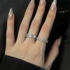 Cuban Chain Inlaid Zircon Full Diamond Open Ring Light Luxury High Sense Pair Ring Niche Design Stacked Ring