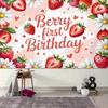 2D Pink Strawberry Themed Backdrop Sweet One First Birthday Celebration Photo Background