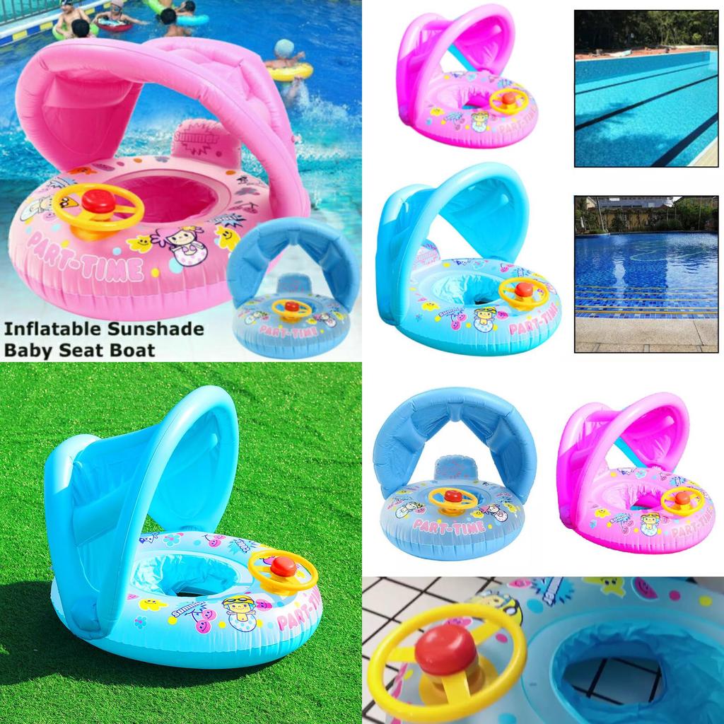 Comfortable Inflatable Baby Swim Ring With Sunshade For Kids Pool Fun And Safety