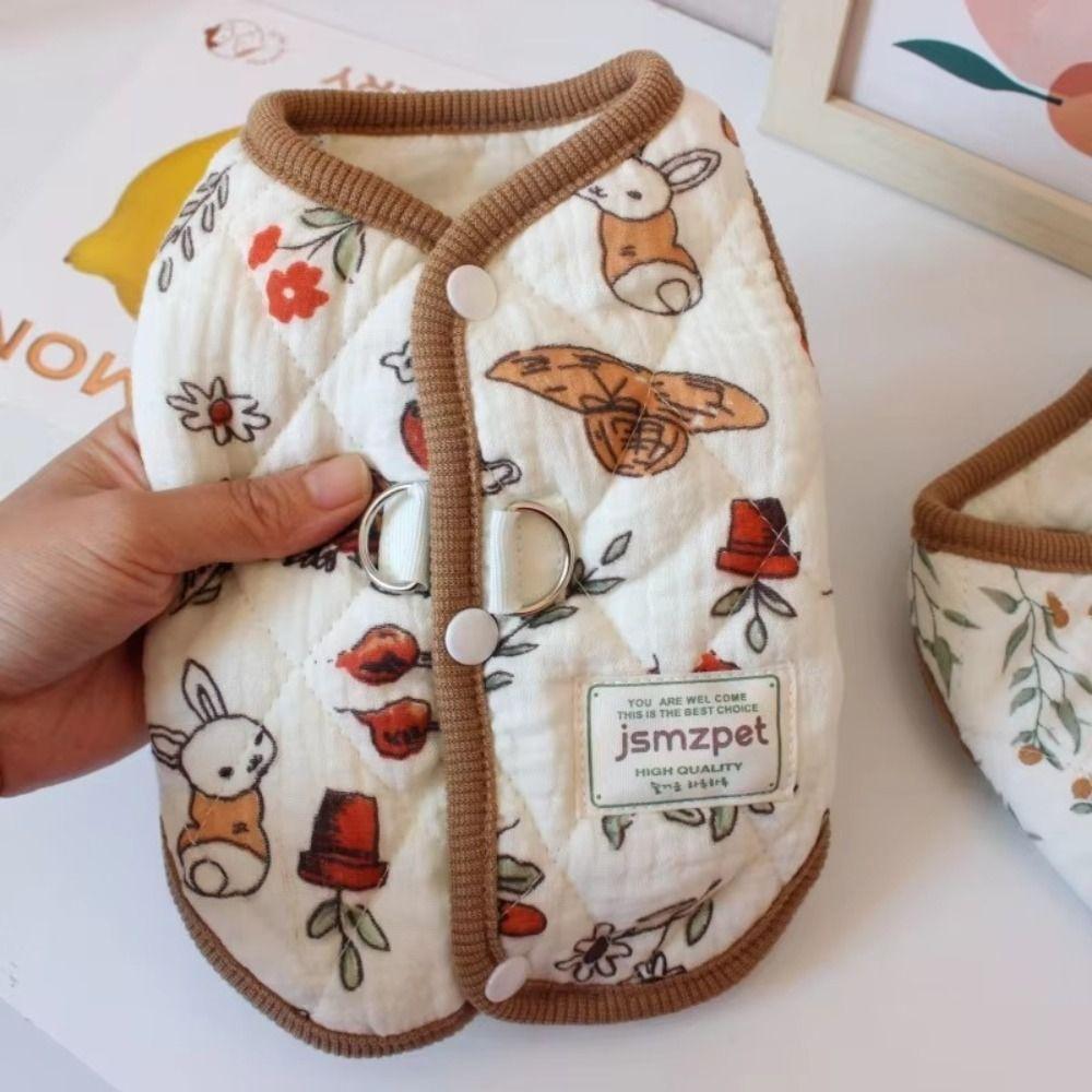 Cute Rabbit Printed Pet Dog Clothes Cat Clothes Thickened Teddy Bear Coat with Velvet Jacket Pet Supplies Puppy Clothes Vest