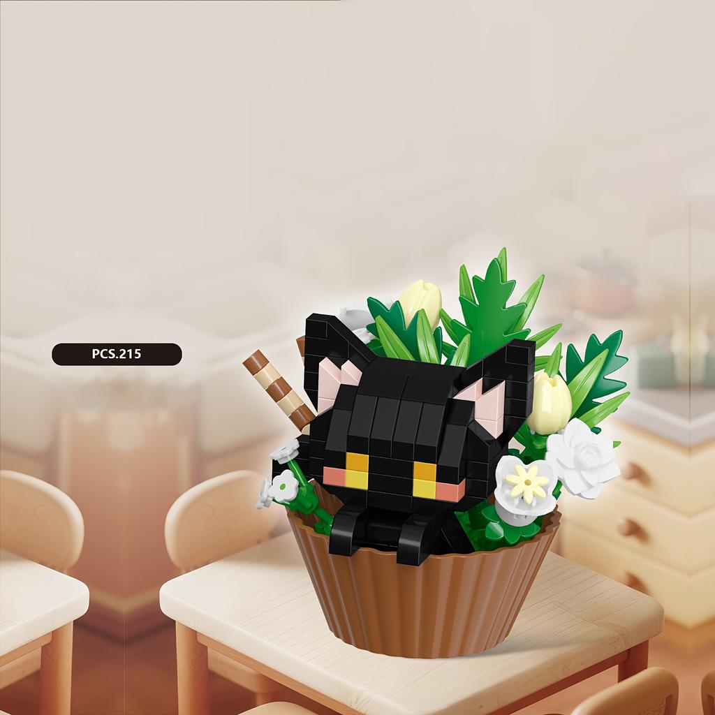 Building block small animals flower pot series tabletop ornaments decoration Christmas Halloween gifts