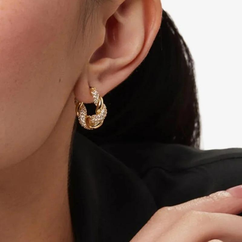 Exquisite Sparking Twisted Shaped Inlaid Synthetic Zircon Hoop Earrings for Women Elegant Classic Banquet Festival Jewelry Gifts