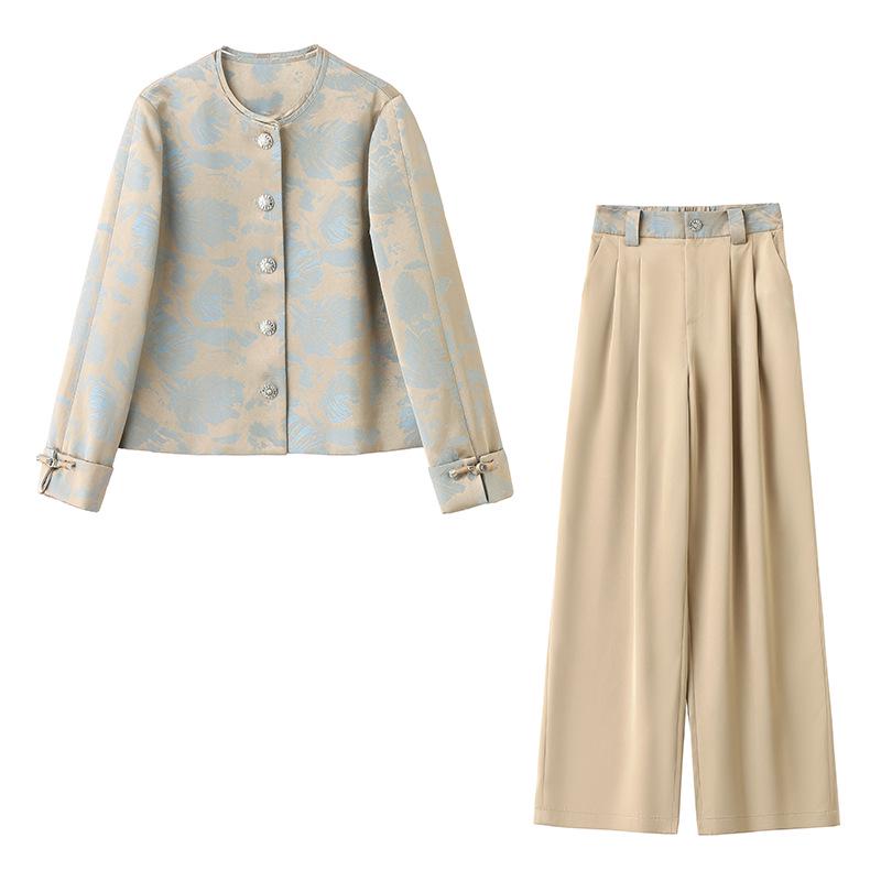Spring 2026 Elegant High-Waisted Satin Two-Piece Suit for Women: New Chinese Style