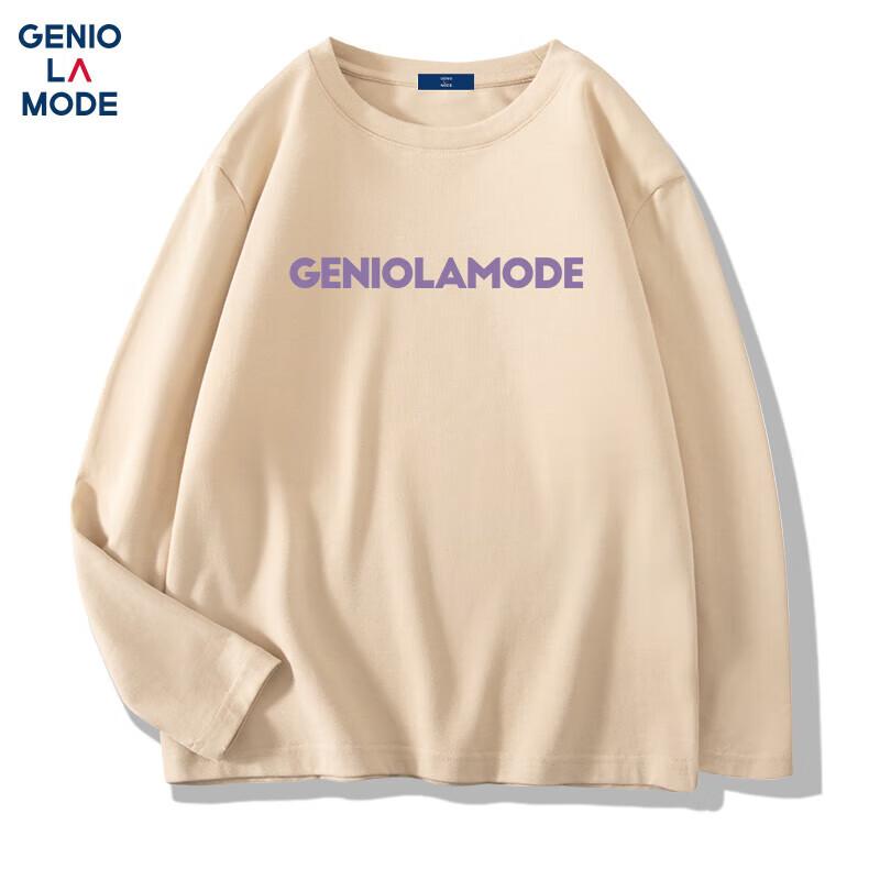 GENIOLAMODE Men s Pure Cotton Long Sleeve Logo Print T-Shirt 3XL
