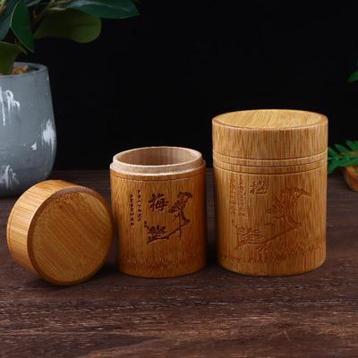 Carved Bamboo Tea Storage Box Lid Seal Tea Canister Food Spice Nut Box Organizer Kitchen Storage Jars Accessories
