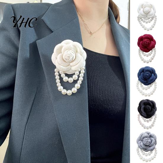 Elegant Flower Brooch Cloth Rose Vintage High Gloss Faux Pearl Chain Hat Shawl Scarf Bag Clothes Collar Women Girls Lapel Pin Fashion Accessories