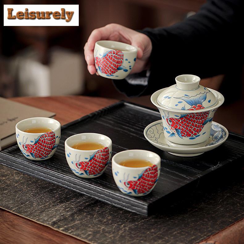 40ml Chinese Arowana Teacup Home Ceramic Master Cup Retro Tea Set Accessories Portable Beauty Meditation Cup Turkish Tea Cups