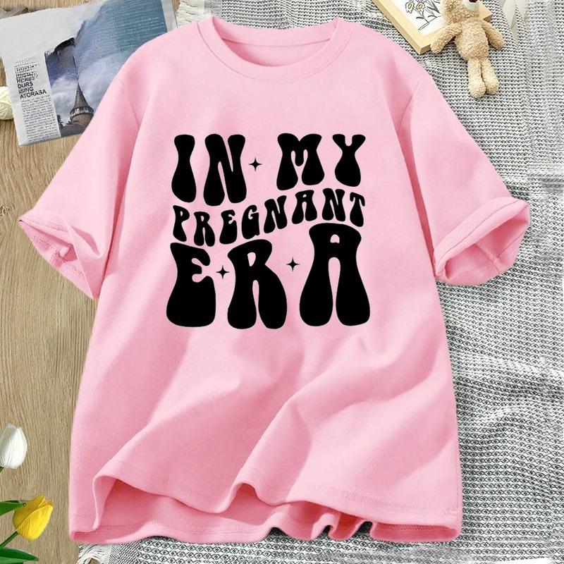 In My Pregnant Era Tshirt Funny Mama Mom Tshirt Cotton Short Sleeve Letter Print T Shirt Casual O Neck Harajuku Tees Oversized