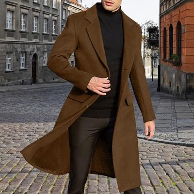 Abrigo de lana para hombre, con solapa, manga larga, botones, largo medio, color liso, estilo retro, cortavientos