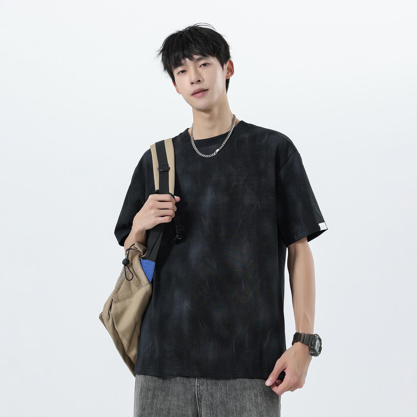 Pengyun Men s Trendy Irregular Print Heavyweight Short Sleeve T-shirt M чёрный