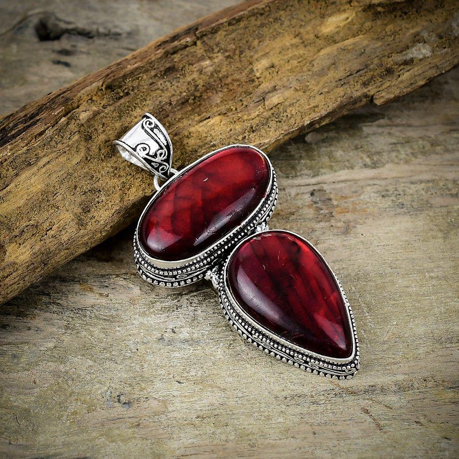 Red Labradorite Gemstone Handmade 925 Sterling Silver Jewelry Pendant 2.64" M-59