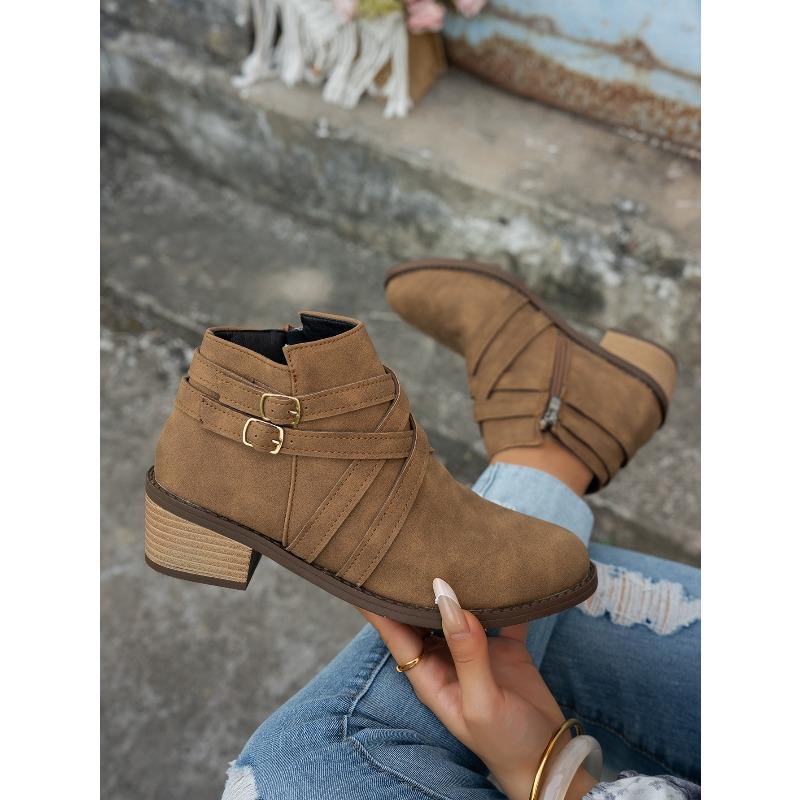 Pointed Toe Woven Martin Boots Women's Winter 2025 New Thick Heel Vintage Side Zipper Plus Size Booties