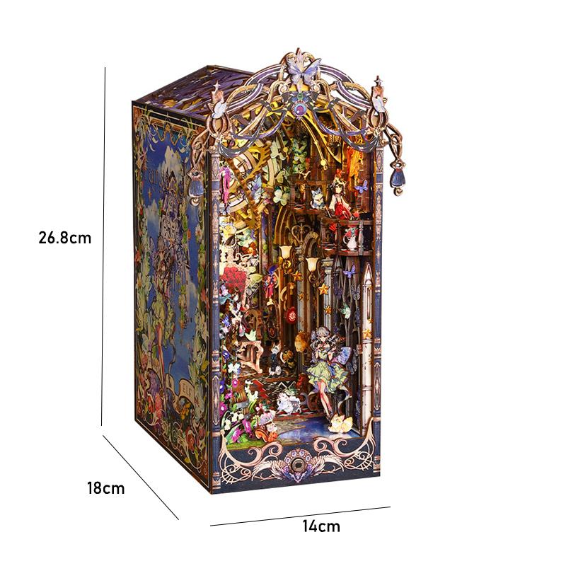 DIY Book Nook Kit 3D Puzzle Assembly Model Building Bookends Wooden Bookshelf Insert Decor With LED Lights Toys  Dollhouse Gifts