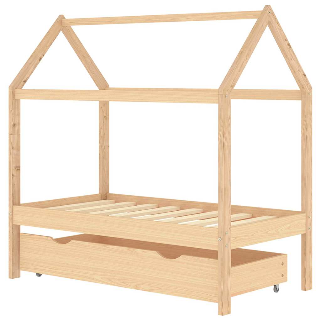 Kids Bed with Drawer Solid Pine Wood 70 X 140 Cm