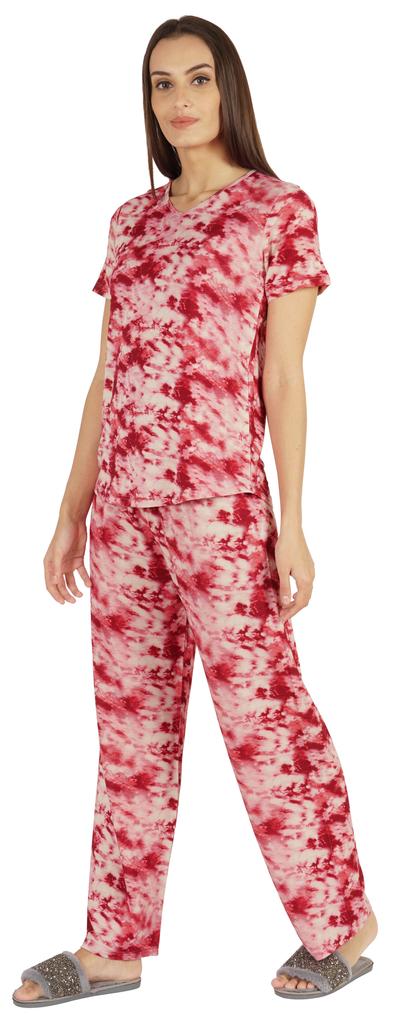 Inkmeso 2 Pcs Printed Short Sleeves Nightwear Set For Womens Top And Pajama Sleepwear Cotton PJ