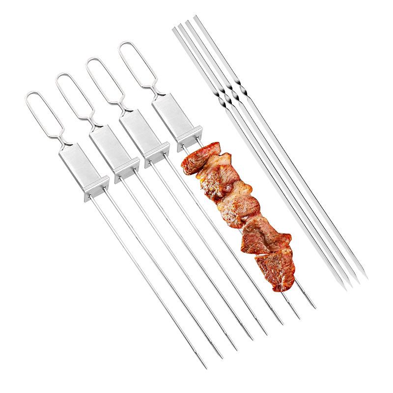 Espetos Duplos de Aço Inoxidável para Churrasco Semi-Automáticos com Empurrador para Assar e Kebab