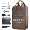 Camping Cooking Utensil Set 8-piece Barbecue BBQ Tool Includes Knives Cutting Board Among 8 Items Outdoor Supplies Stainless Material Kitchen Utensils