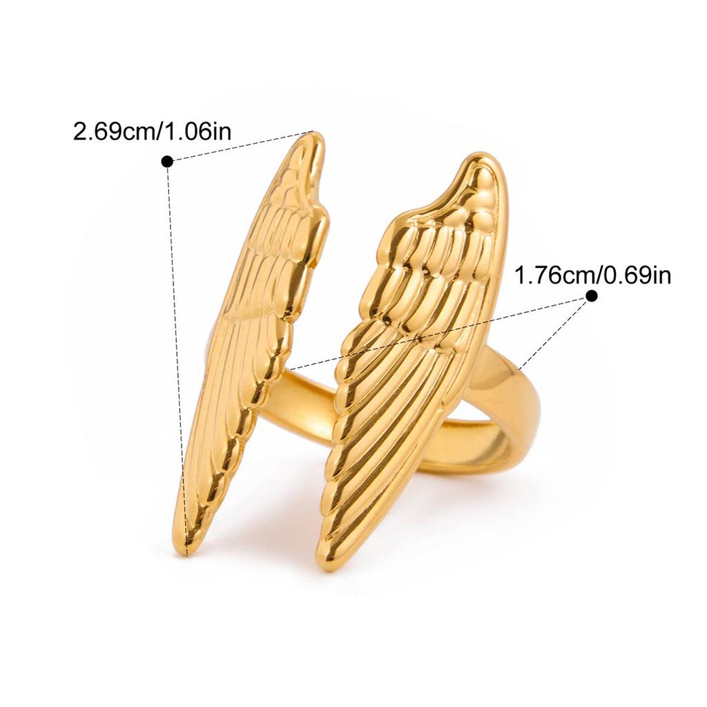 Yori Statement Stainless Steel Angel Wings Open Ring Fashion Trendy Waterproof Daily Jewelry Gift Wholesale 2025 New