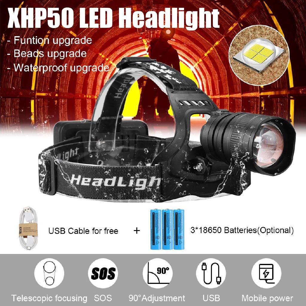 40W Chip XHP50 LED Headlight 40000Lum Led Headlamps Zoom Head Lamp Flashlight Torch Lantern Head Light for Camping