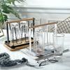 6-Cup Glass Cup Drying Rack with Wooden Handle, Countertop Cup Organizer with Drip Tray for Kitchen & Bar