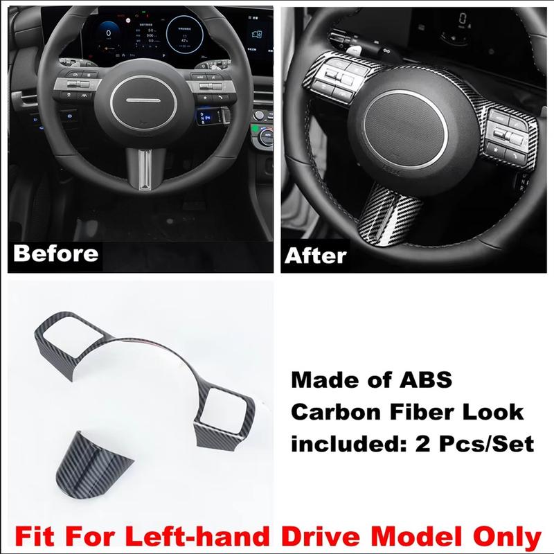 LHD Car Steering Wheel Frame Decoration Cover Trim For Hyundai Tucson NX4 2025 & KONA 2025 ABS Carbon Fiber Interior Accessories