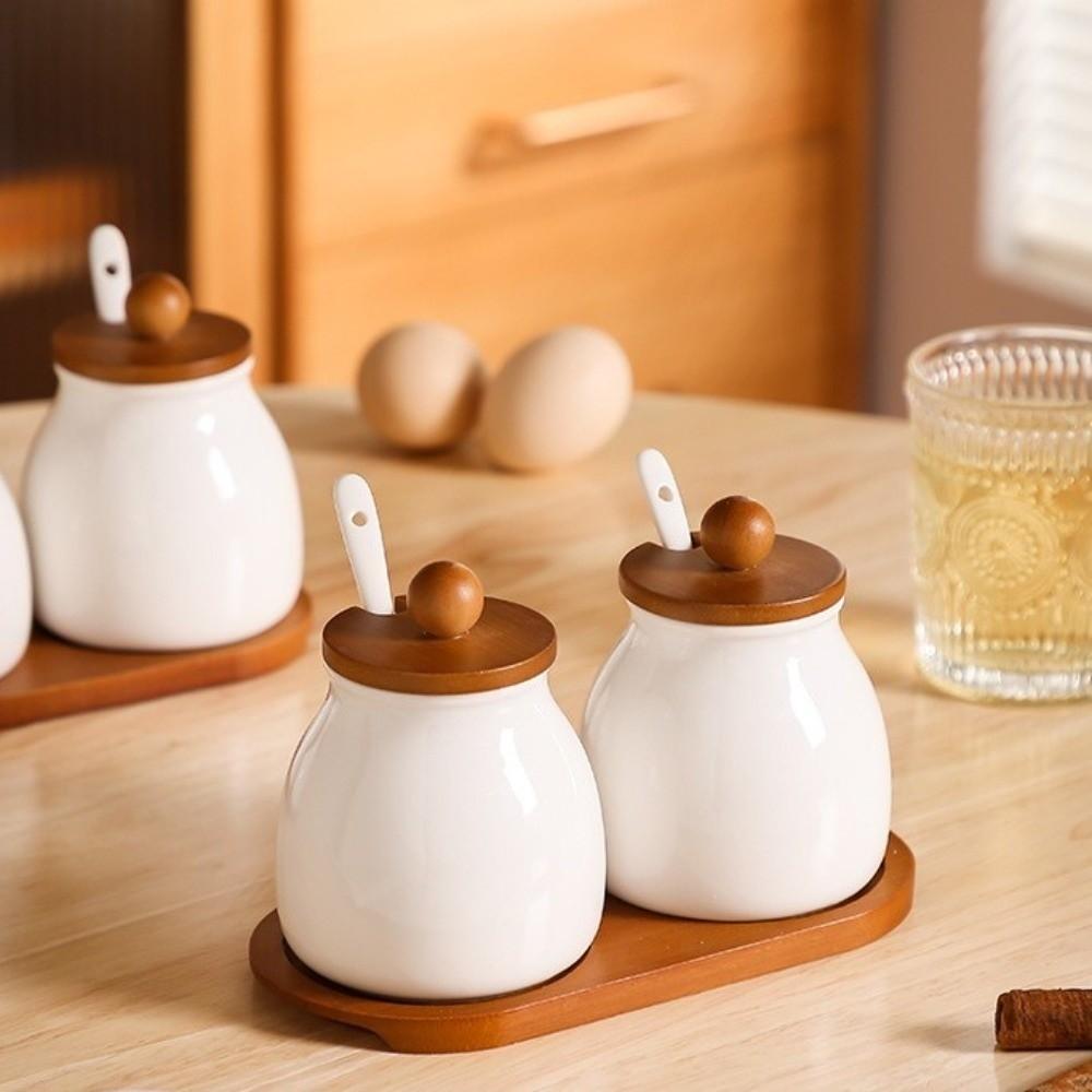 Moisture-Proof Spice Containers with Spoon Spice Bottles Ceramics Seasoning Jars  Kitchen