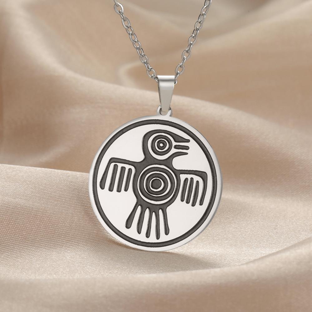 Dawapara Aztec Spirit Bird Symbol Necklace Mayan Culture Power Strength and Courage Amulet Pendant Stainless Steel Jewelry