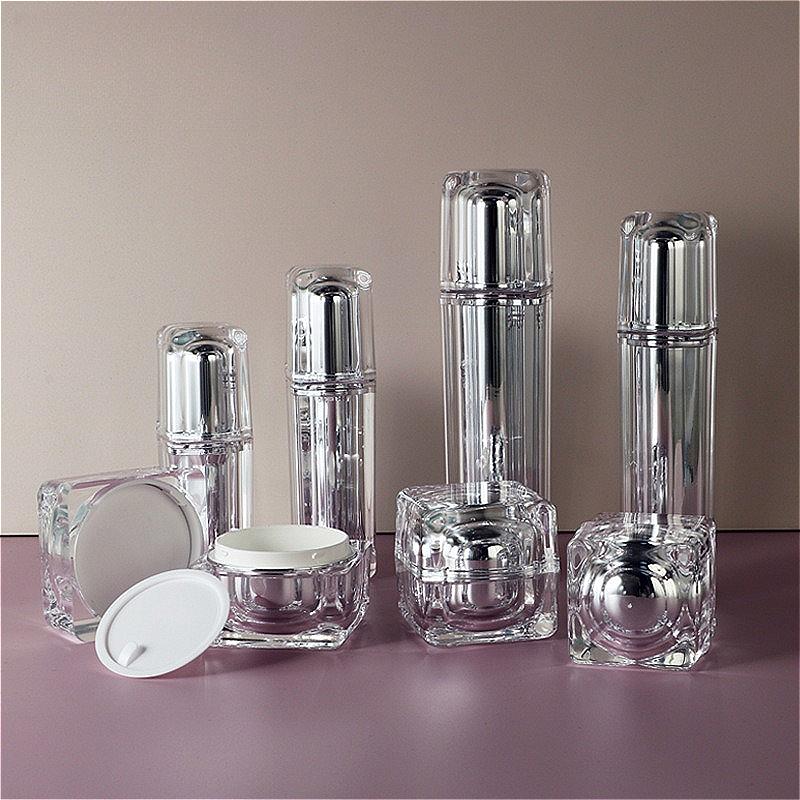 Acrylic Crystal Cream Jars 15/30/50g & Pump Bottles 30/50/100ml, Refillable Cosmetic Containers for Lotion Serum Face Cream