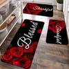 Valentine'S Day Red Rose Rug Set - 3-Piece Non-Slip Kitchen Rug, Bathroom Entrance Mat, Romantic Home Decor Gift