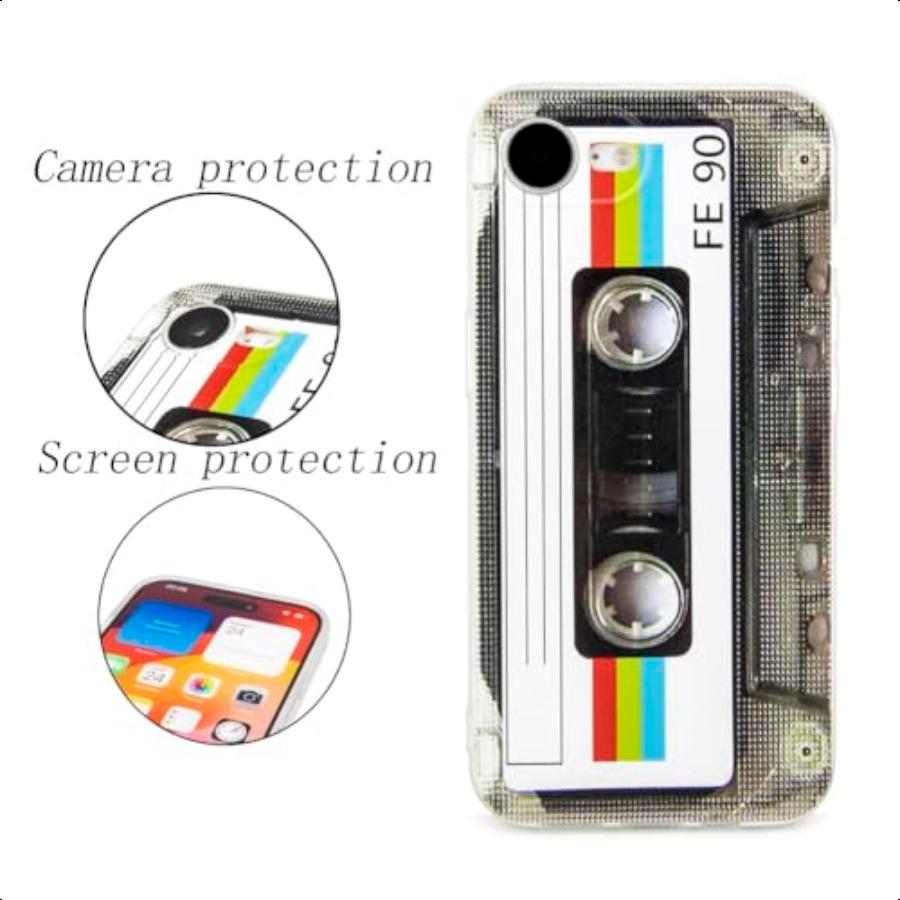 

Чехол для iPhone 16e Матовое покрытие Сверхпрочная мягкая задняя крышка с усиленными углами Мягкий TPU бампер Чехол с ретро кассетной лентой United States