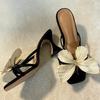 Leather French Niche Temperament Butterfly One-word Slippers Women's New Spring and Summer Thick Heel High Heel Sandals