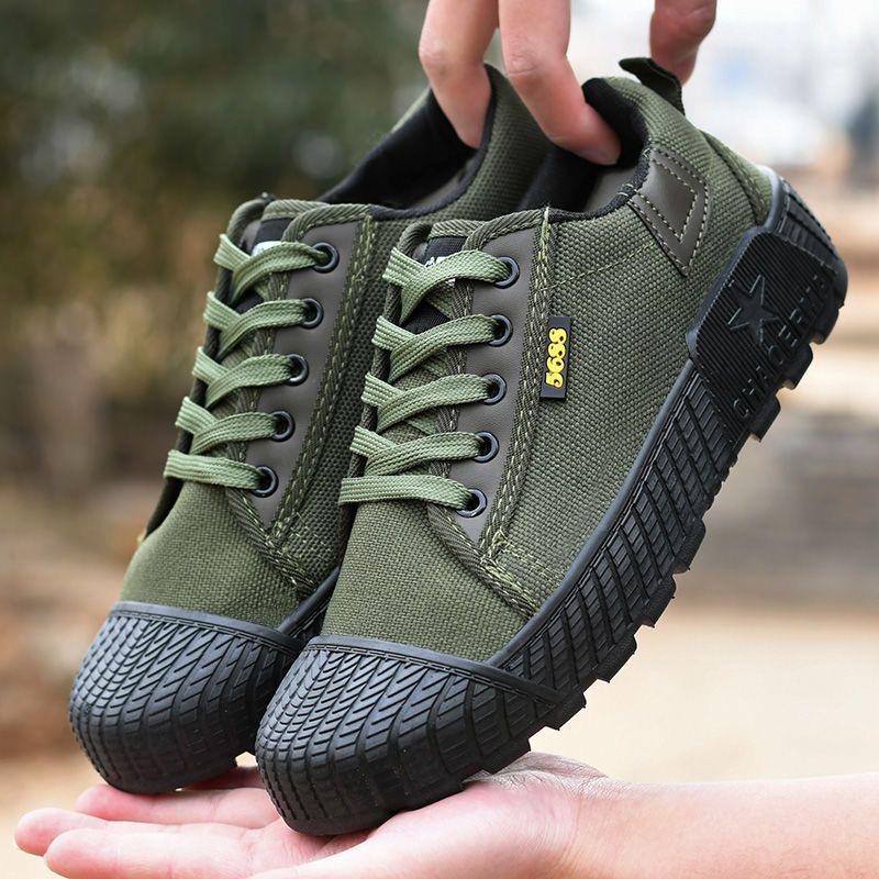 Low Cut Green Worker Canvas Shoes Size 38-45 Men Women Farmer Training Liberation Shoes Outdoor Labor Rubber Sole Sneakers