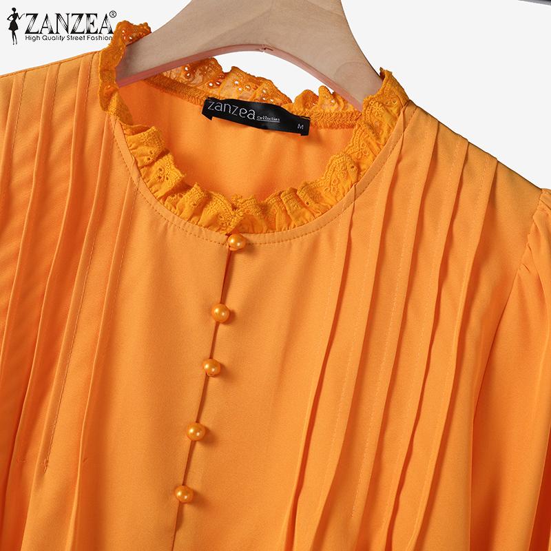 ZANZEA Bluză casual cu mânecă lungă cu gât rotund din dantelă