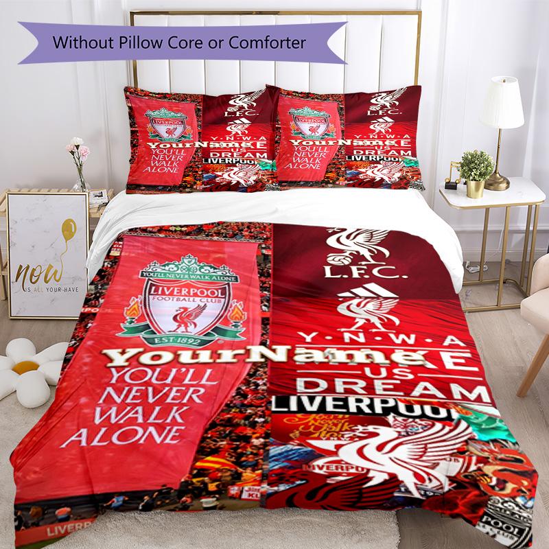 Liverpool Spersonalizuj swoje imię Pościel Oddychająca Poszewka na Kołdrę z Poszewkami na Poduszki Dekoracja Domu Prezent Urodzinowy