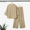 ZANZEA Women 3/4 Sleeve Blouse and Pants Casual Two Piece Suit Sets