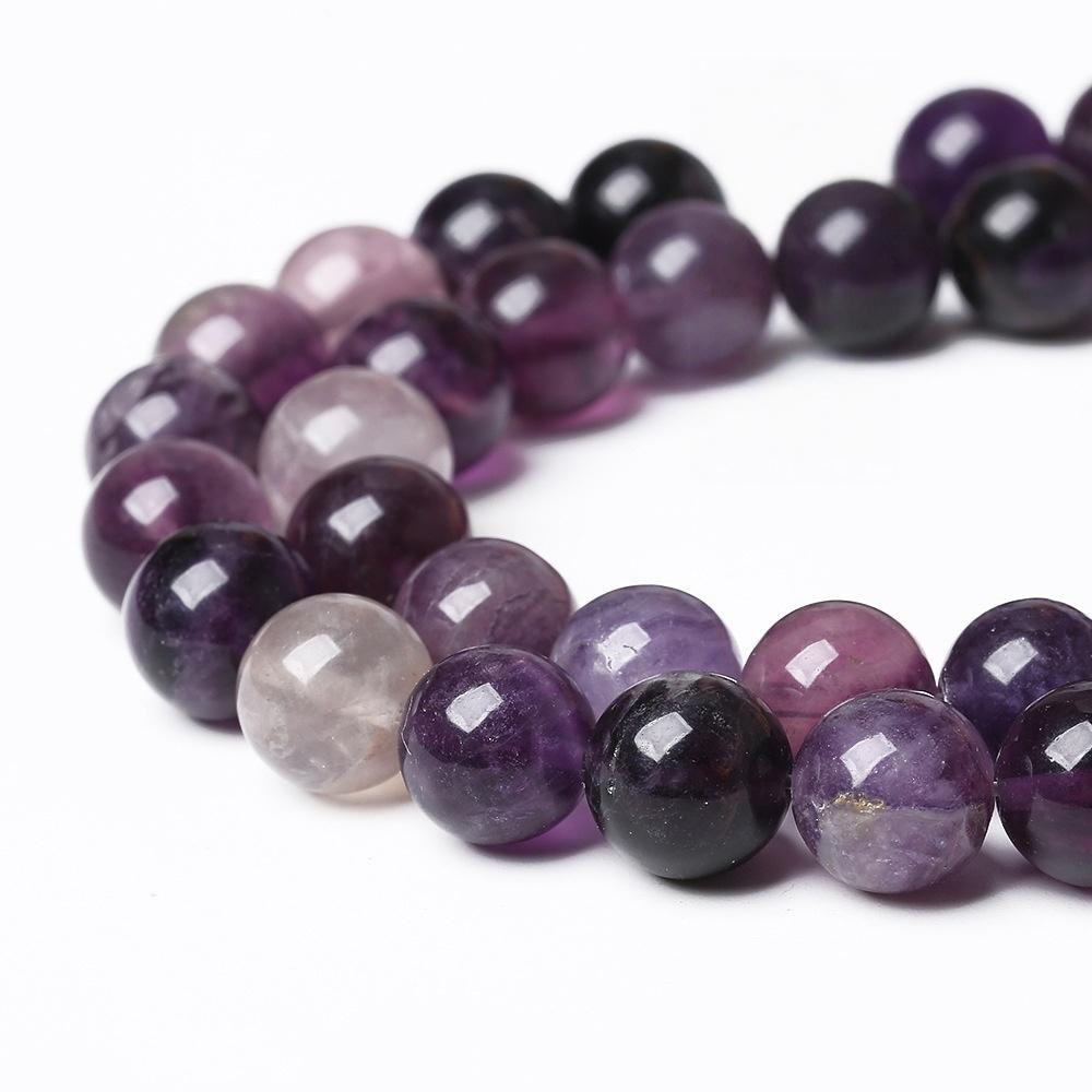 Violet Fluorite Crystal Natural Stone Beads 15"Strand Smooth Round Loose Spacer Beads 4/6/8/10/12mm for Jewelry Making DIY Bracelets Accessories