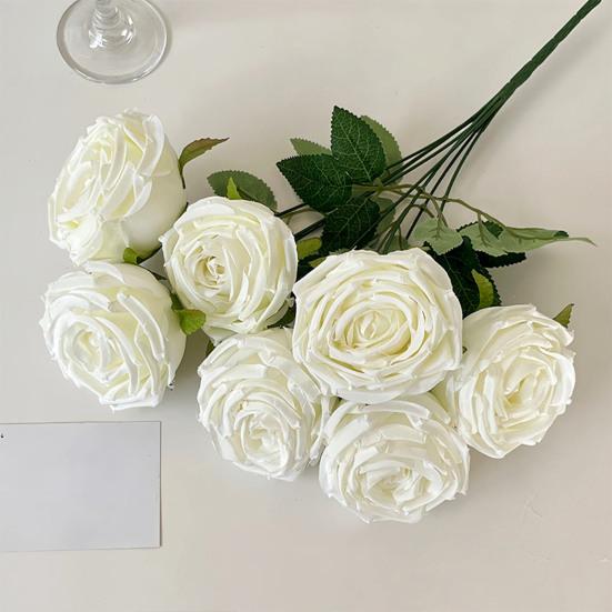 Artificial Rose Flower for Flower Arrangement 7 Heads Full Blooms Faux Silk Rose Bouquet with Stem for Home Office Party Wedding Decoration