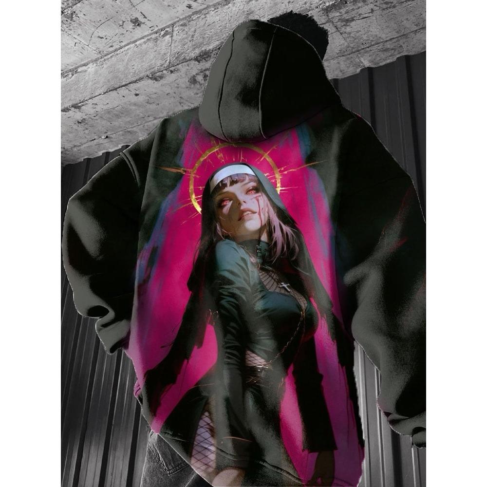 Anime girl back pattern Sweatshirt Casual Long Sleeve Hooded Pullover 3D Printing Top Fashion Oversized Men's Hoodies