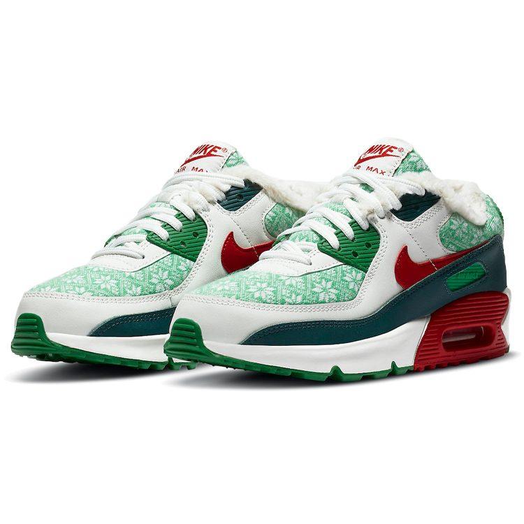 Nike Air Max 90 Cushioning Abrasion Resistant Breathable Low top Running Shoes Women's Green White Red DC1621-100