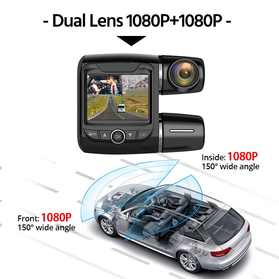 E-ACE B43 Car DVR Dash Camera Mini 2 Inch Dual Lens 1080P+1080P Night Vision Sony IMX323 Sensor Dash Cam Video Recorder Dashcam