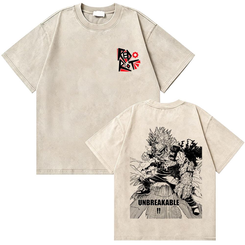 Washed Vintage Anime My Hero Academia Eijiro Kirishima T-shirt Men Women Manga Casual Retro T-shirts Men's Cotton Oversized Tees