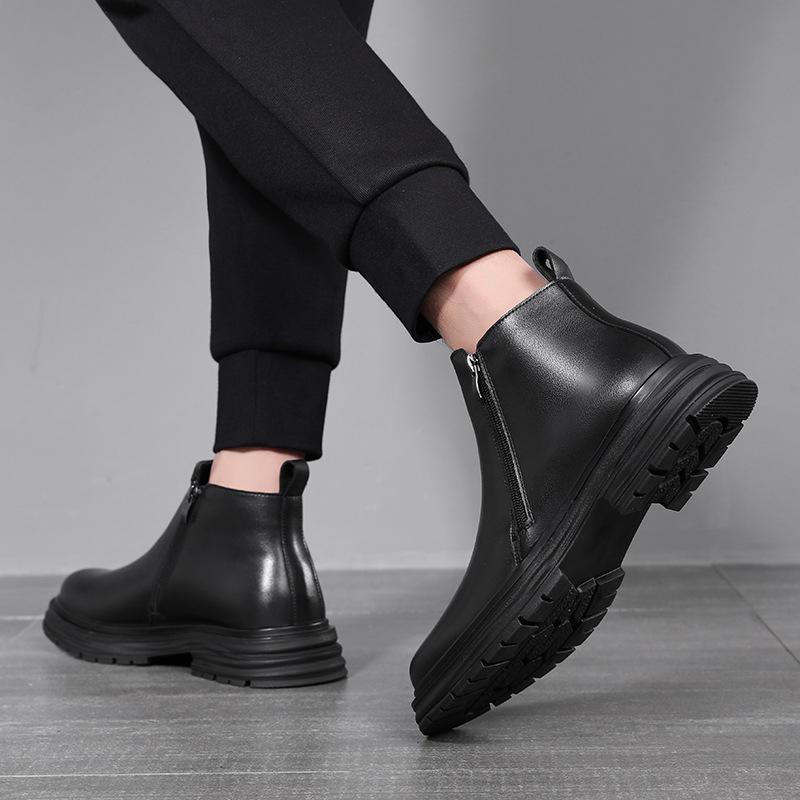 Fashion men casual chelsea boots black stylish platform shoes business office dress cowboy ankle boot genuine leather short botas hombre