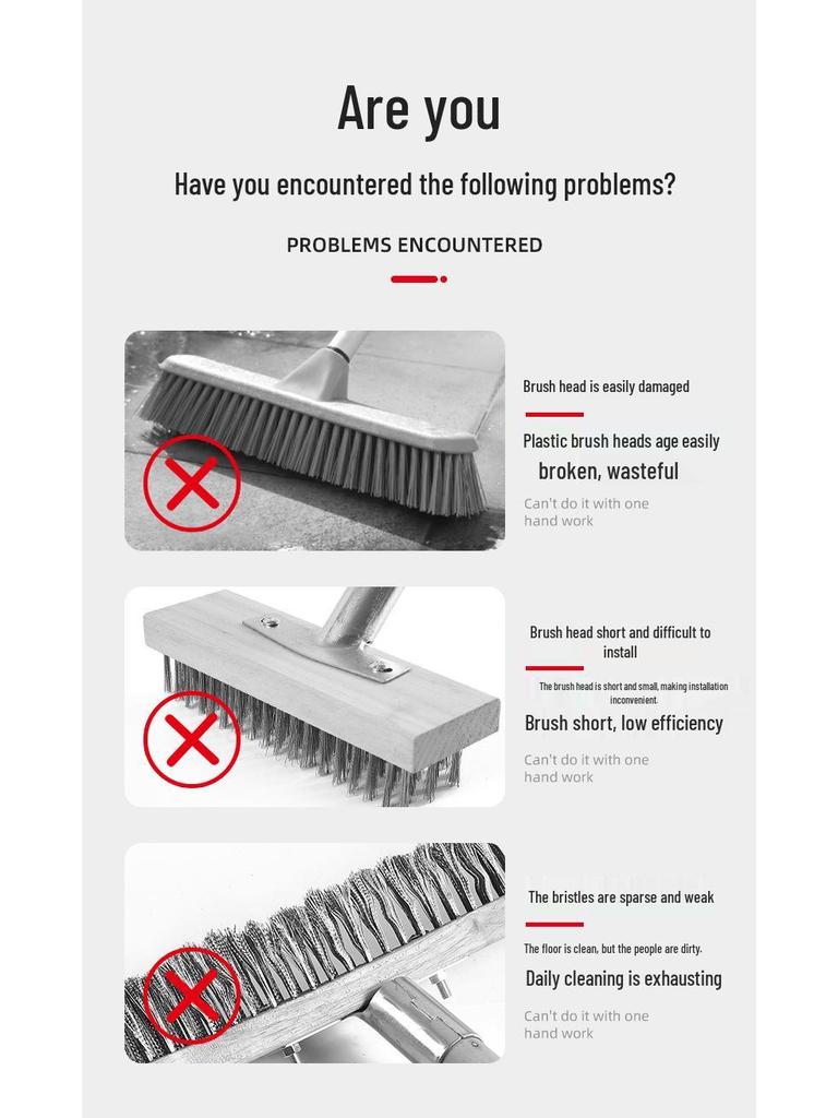 Stainless Steel Long Handle Wire Brush: Stiff Bristles for Scrubbing Tile, Cement, Moss, Rust Removal, and More