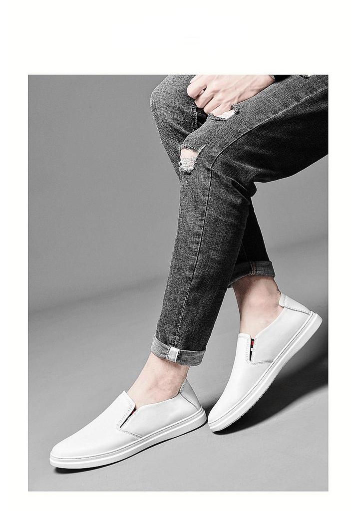 Men's Casual Cowhide Leather White Loafers - Stylish & Versatile for Spring and Autumn